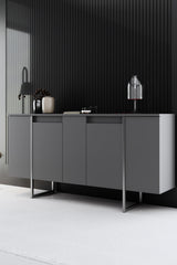 Furniture Sets - Furniture Set Anthracite Luxury - Coffee Table + TV Furniture + Sideboard - Silver Frame - Dimehouse