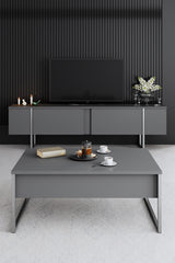 Furniture Sets - Furniture Set Anthracite Luxury - Coffee Table + TV Furniture + Sideboard - Silver Frame - Dimehouse