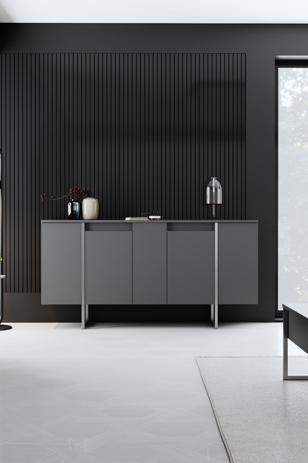 Furniture Sets - Furniture Set Anthracite Luxury - Coffee Table + TV Furniture + Sideboard - Silver Frame - Dimehouse