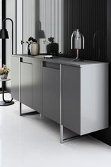 Furniture Sets - Furniture Set Anthracite Luxury - Coffee Table + TV Furniture + Sideboard - Silver Frame - Dimehouse