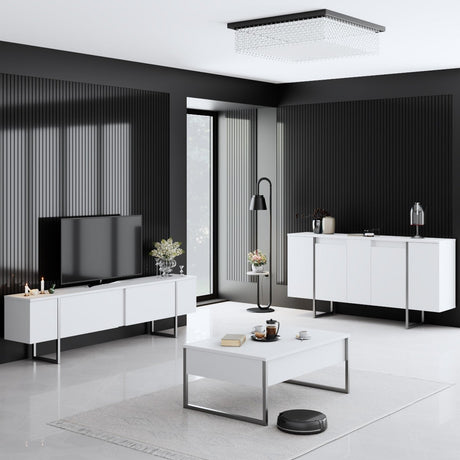 Furniture sets - Furniture set White Luxury - Coffee table + TV Furniture + Dresser Luxury - Silver Frame - Dimehouse