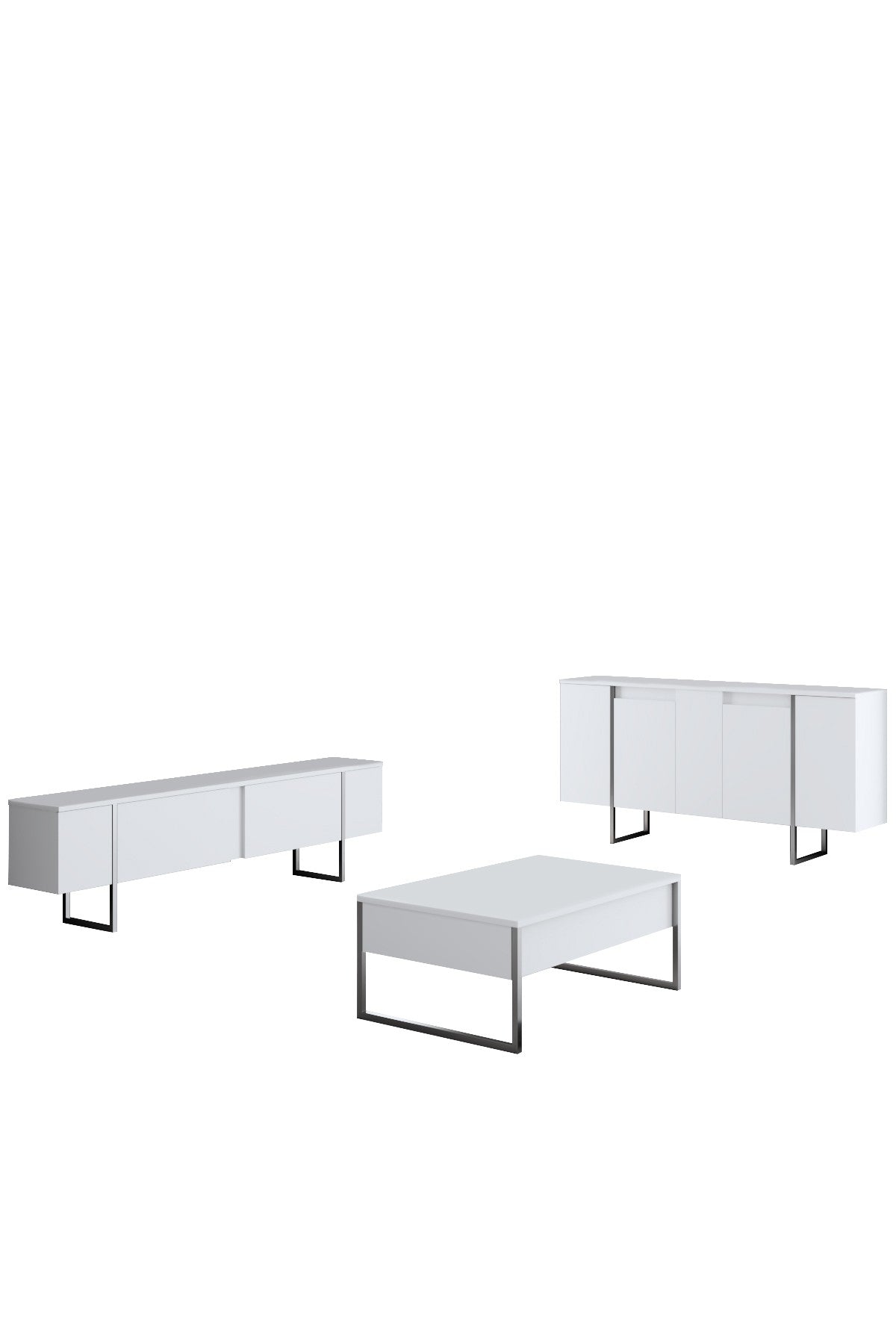 Furniture sets - Furniture set White Luxury - Coffee table + TV Furniture + Dresser Luxury - Silver Frame - Dimehouse