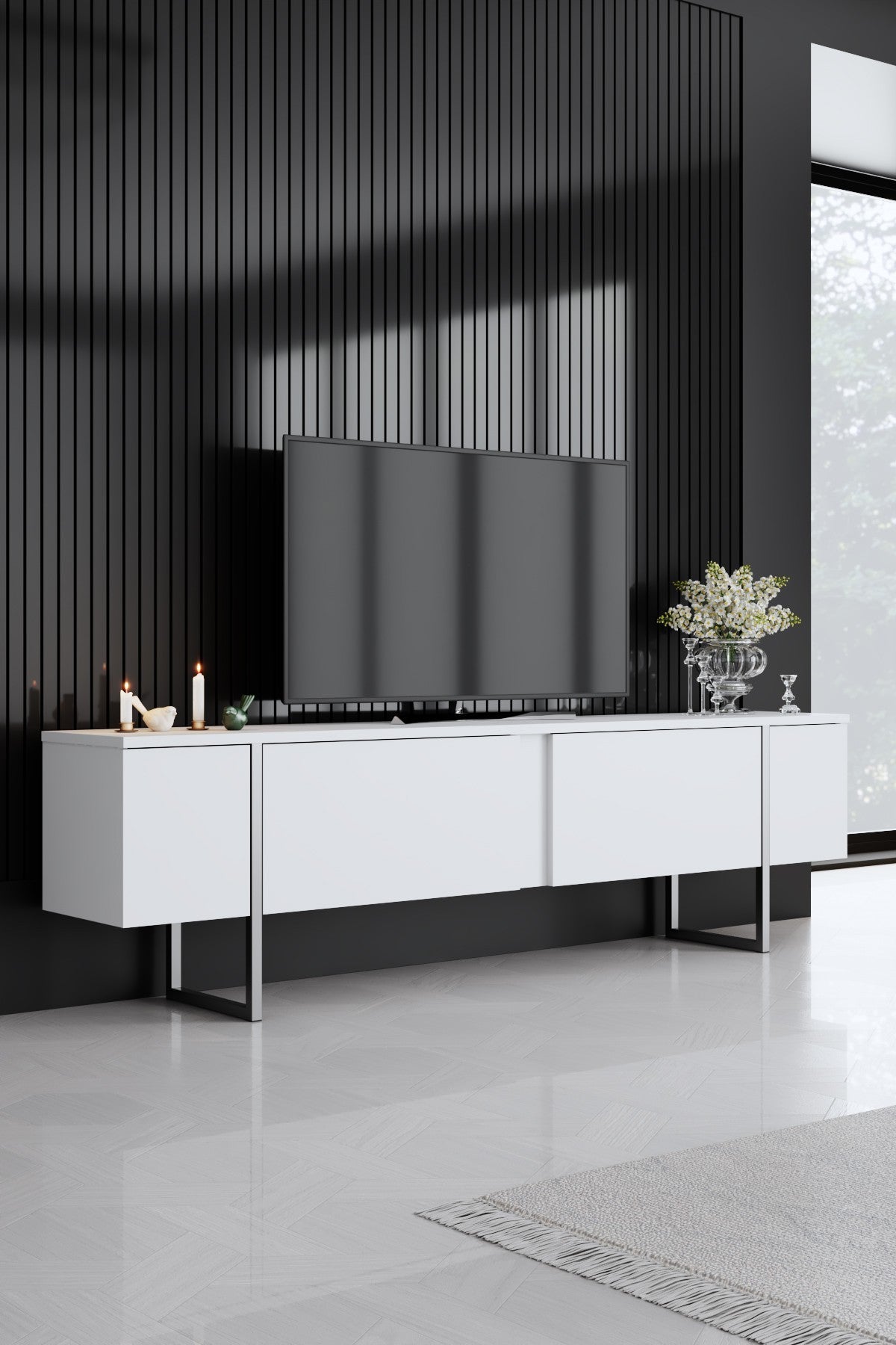 Furniture sets - Furniture set White Luxury - Coffee table + TV Furniture + Dresser Luxury - Silver Frame - Dimehouse