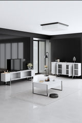 Furniture sets - Furniture set White Luxury - Coffee table + TV Furniture + Dresser Luxury - Silver Frame - Dimehouse
