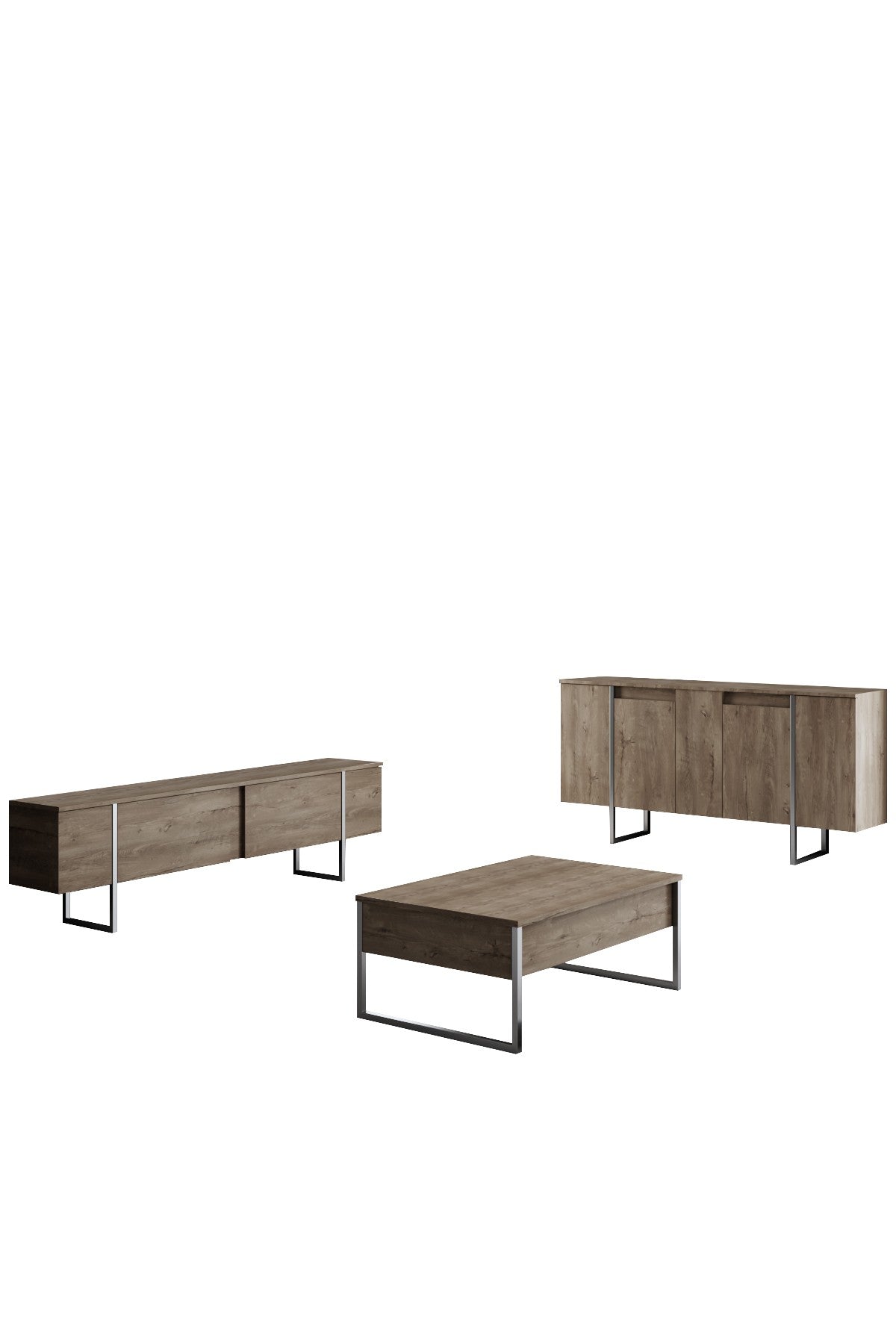 Furniture Sets - Furniture Set Walnut Luxury - Coffee Table + TV Furniture + Sideboard - Silver Frame - Dimehouse