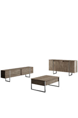 Furniture Sets - Furniture Set Walnut Luxury - Coffee Table + TV Furniture + Sideboard - Silver Frame - Dimehouse