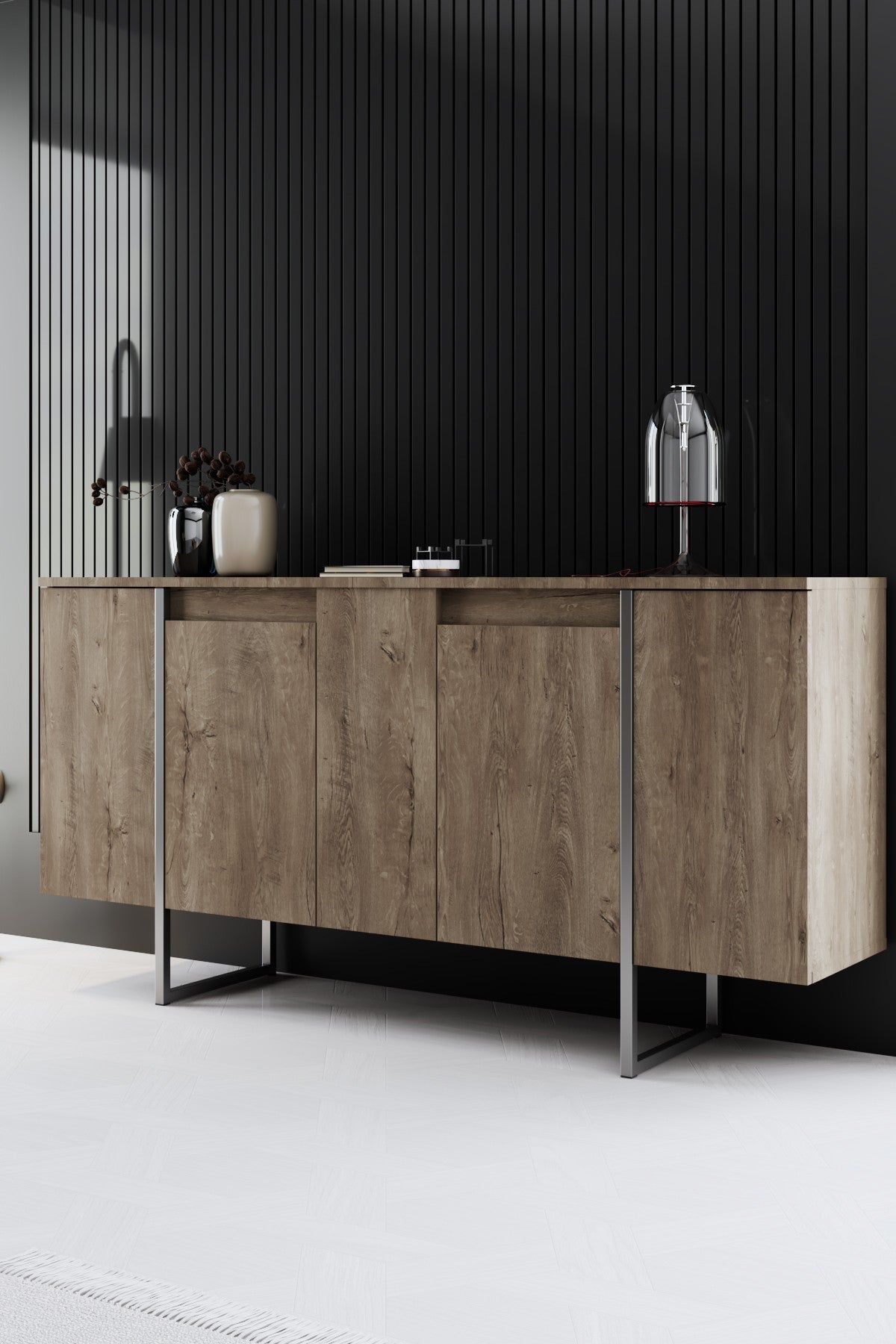 Furniture Sets - Furniture Set Walnut Luxury - Coffee Table + TV Furniture + Sideboard - Silver Frame - Dimehouse