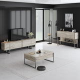 Furniture Sets - Furniture Set Travertine Luxury - Coffee Table + TV Furniture + Sideboard - Silver Frame - Dimehouse