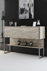 Furniture Sets - Furniture Set Travertine Luxury - Coffee Table + TV Furniture + Sideboard - Silver Frame - Dimehouse