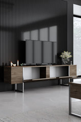 TV Furniture - TV Furniture Walnut Luxury 180x50x30 - Silver Frame - Dimehouse