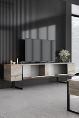 TV Furniture - TV Furniture Travertine Luxury 180x50x30 - Black Frame - Dimehouse