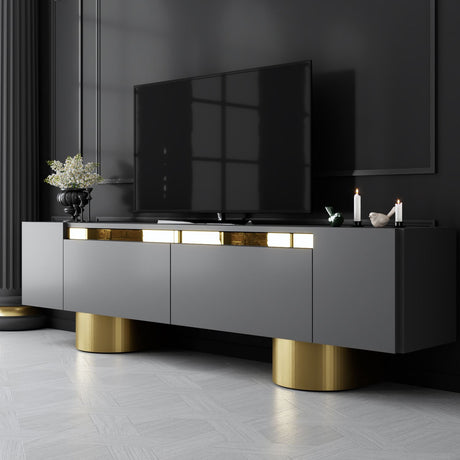 TV Furniture - TV Furniture Anthracite Bohem 180x50x30 - Golden Frame - Dimehouse