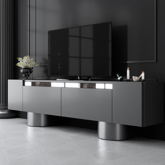 TV Furniture - TV Furniture Anthracite Bohem 180x50x30 - Silver Frame - Dimehouse