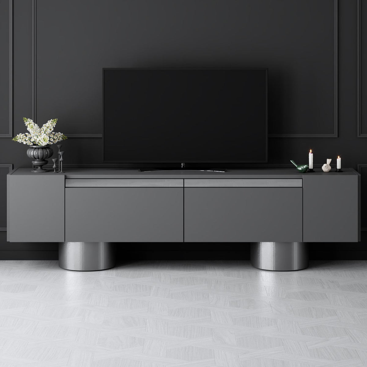 TV Furniture - TV Furniture Anthracite Bohem 180x50x30 - Silver Frame - Dimehouse