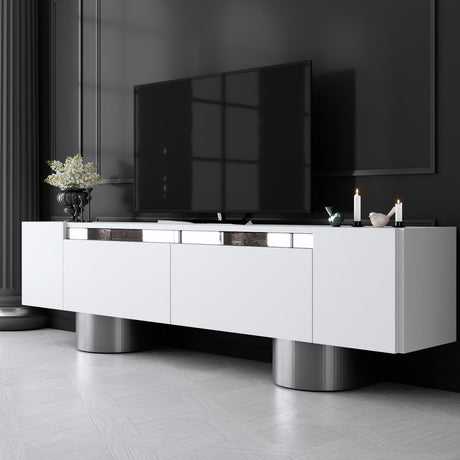 TV Furniture - TV Furniture White Bohem 180x50x30 - Silver Frame - Dimehouse
