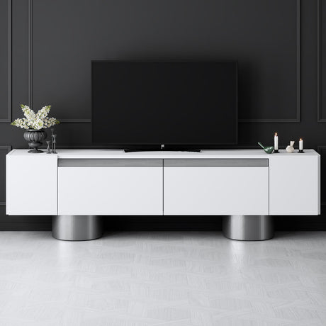 TV Furniture - TV Furniture White Bohem 180x50x30 - Silver Frame - Dimehouse