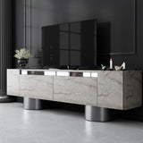 TV Furniture - TV Furniture Travertine Bohem 180x50x30 - Silver Frame - Dimehouse