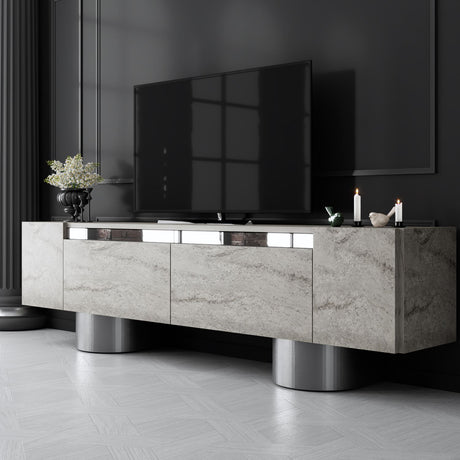TV Furniture - TV Furniture Travertine Bohem 180x50x30 - Silver Frame - Dimehouse