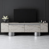 TV Furniture - TV Furniture Travertine Bohem 180x50x30 - Silver Frame - Dimehouse