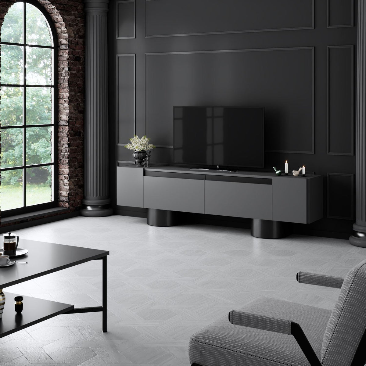 TV Furniture - TV Furniture Anthracite Bohem 180x50x30 - Black Frame - Dimehouse