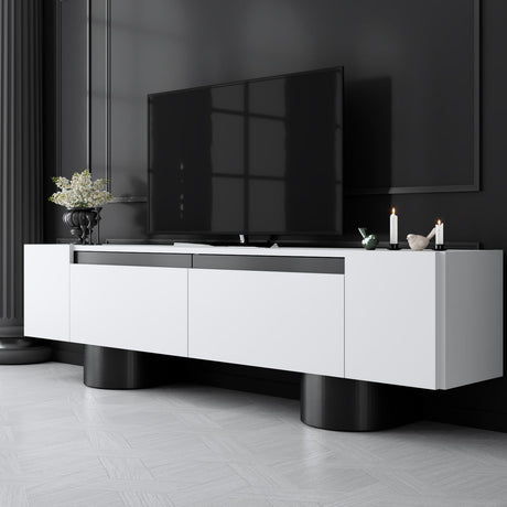 TV Furniture - TV Furniture White Bohem 180x50x30 - Black Frame - Dimehouse
