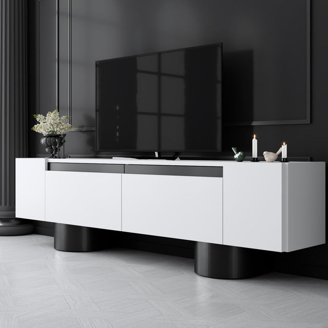 TV Furniture - TV Furniture White Bohem 180x50x30 - Black Frame - Dimehouse
