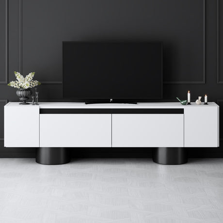 TV Furniture - TV Furniture White Bohem 180x50x30 - Black Frame - Dimehouse