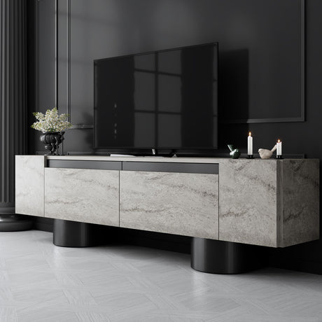 TV Furniture - TV Furniture Travertine Bohem 180x50x30 - Black Frame - Dimehouse