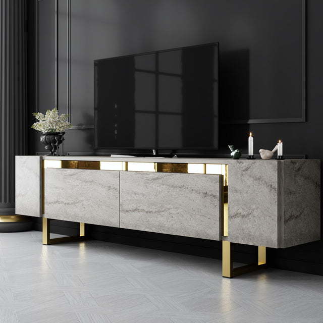 TV Furniture - TV Furniture Travertine Yildiz 180x50x30 - Golden Frame - Dimehouse