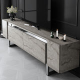 TV Furniture - TV Furniture Travertine Yildiz 180x50x30 - Silver Frame - Dimehouse