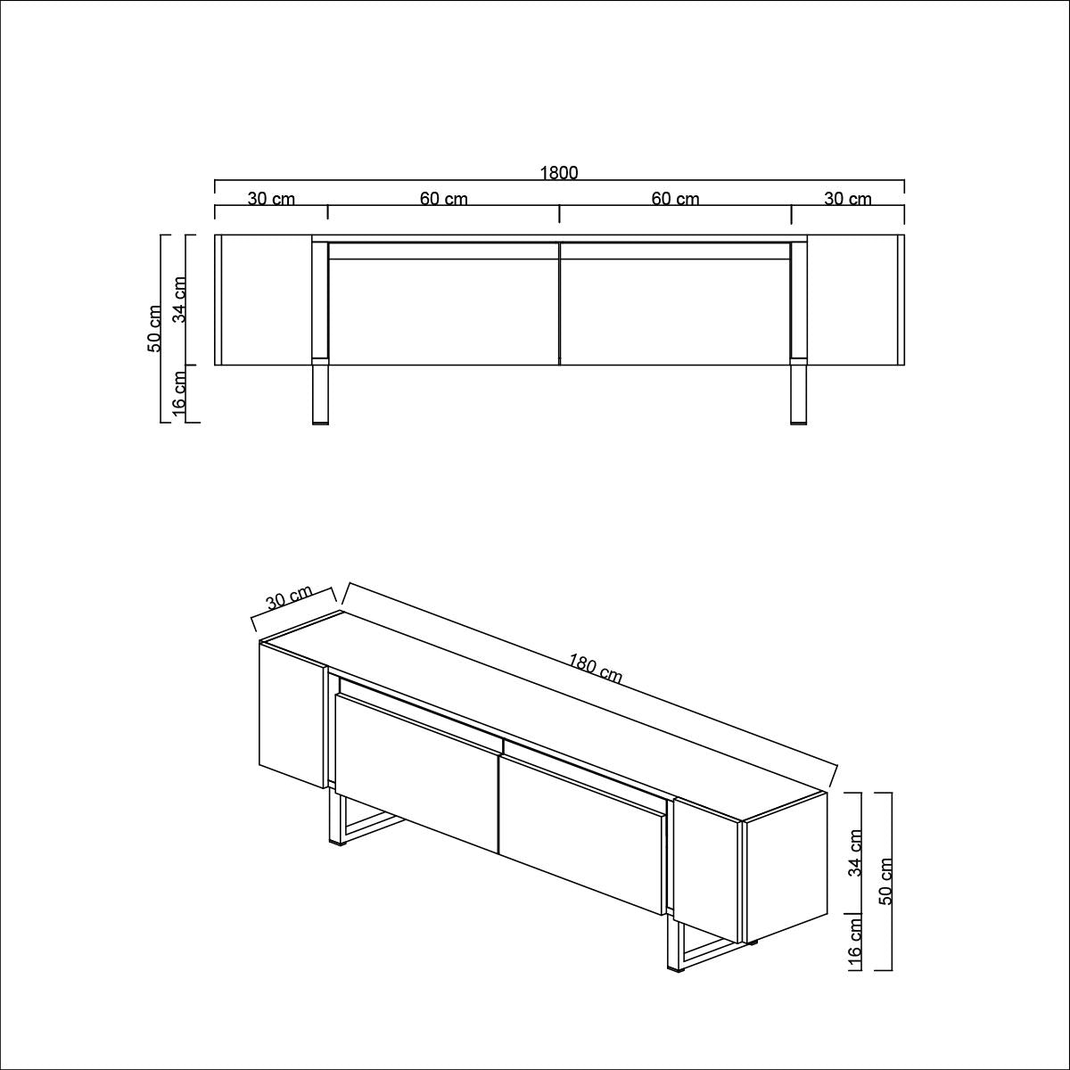 TV Furniture - TV Furniture Travertine Yildiz 180x50x30 - Silver Frame - Dimehouse