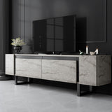TV Furniture - TV Furniture Travertine Yildiz 180x50x30 - Black Frame - Dimehouse