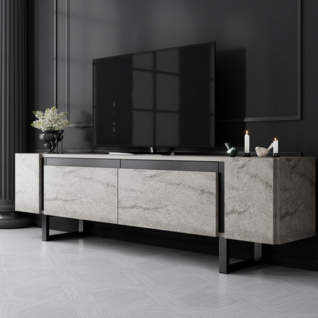 TV Furniture - TV Furniture Travertine Yildiz 180x50x30 - Black Frame - Dimehouse
