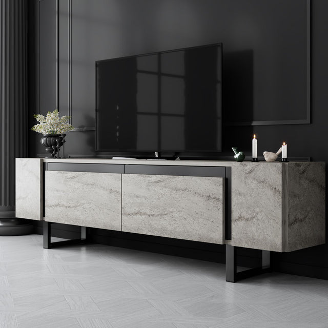 TV Furniture - TV Furniture Travertine Yildiz 180x50x30 - Black Frame - Dimehouse