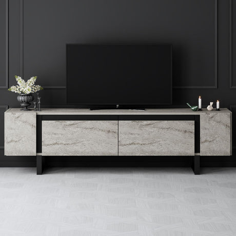 TV Furniture - TV Furniture Travertine Yildiz 180x50x30 - Black Frame - Dimehouse