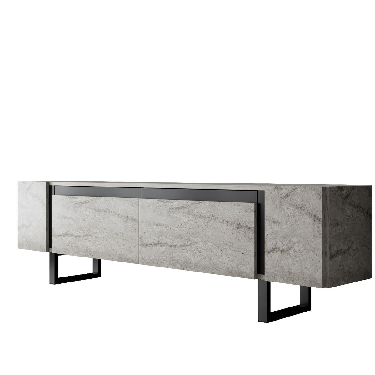 TV Furniture - TV Furniture Travertine Yildiz 180x50x30 - Black Frame - Dimehouse