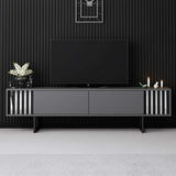TV Furniture - TV Furniture Anthracite Chrome Line 180x48x30 - Black Frame - Dimehouse