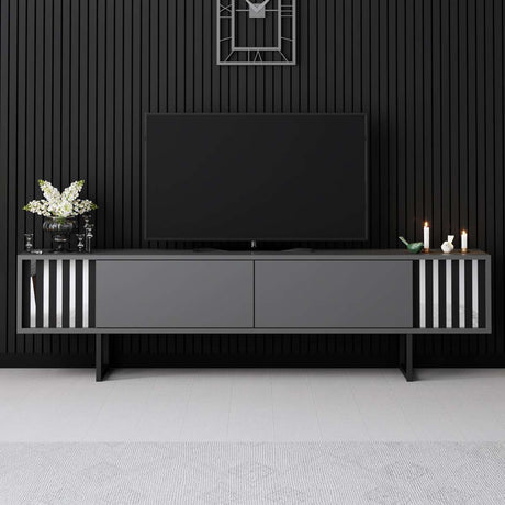 TV Furniture - TV Furniture Anthracite Chrome Line 180x48x30 - Black Frame - Dimehouse