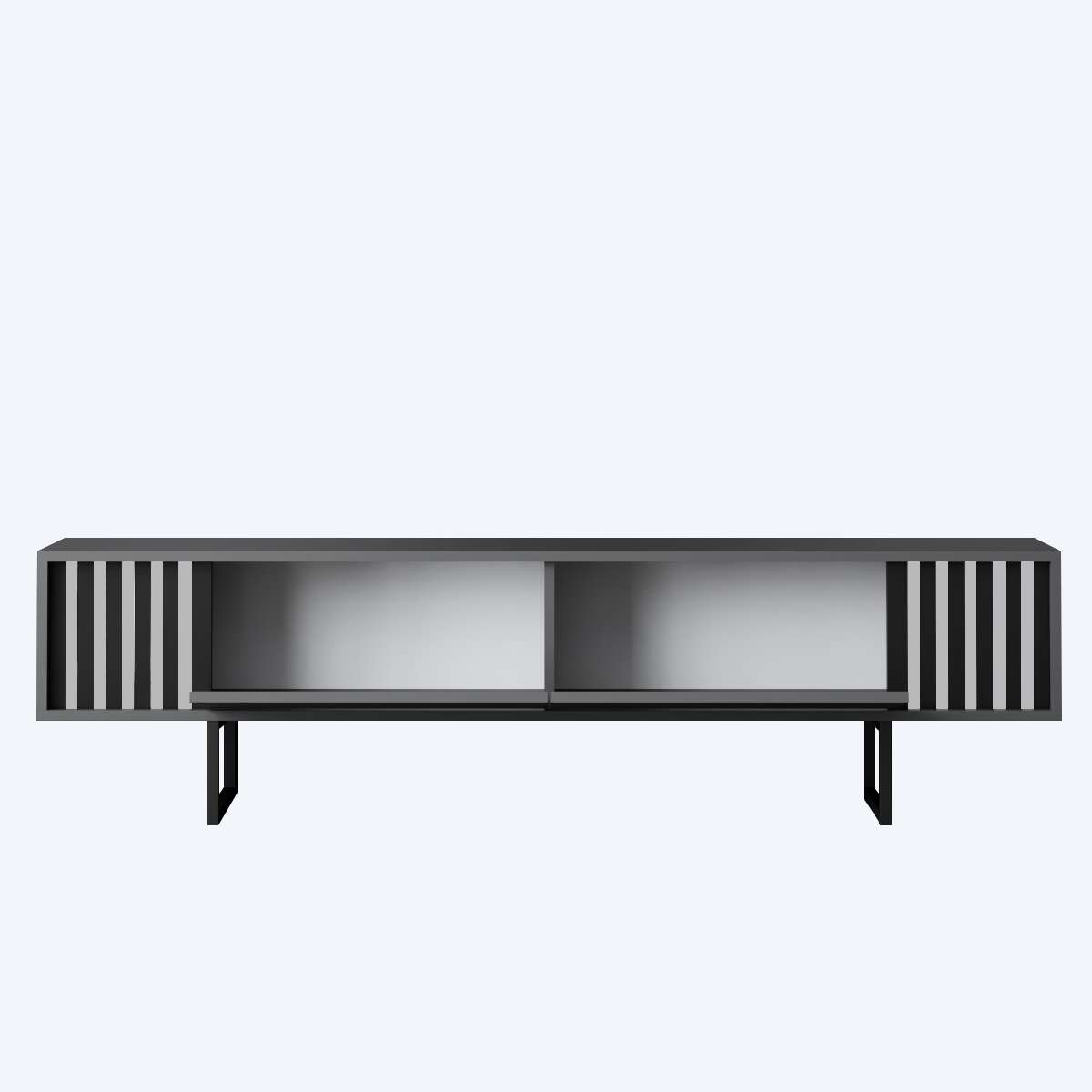 TV Furniture - TV Furniture Anthracite Chrome Line 180x48x30 - Black Frame - Dimehouse