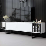 TV Furniture - TV Furniture White Chrome Line 180x48x30 - Black Frame - Dimehouse