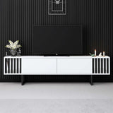TV Furniture - TV Furniture White Chrome Line 180x48x30 - Black Frame - Dimehouse