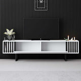 TV Furniture - TV Furniture White Chrome Line 180x48x30 - Black Frame - Dimehouse