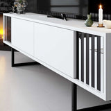 TV Furniture - TV Furniture White Chrome Line 180x48x30 - Black Frame - Dimehouse