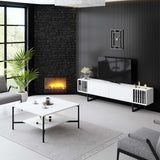 TV Furniture - TV Furniture White Chrome Line 180x48x30 - Black Frame - Dimehouse