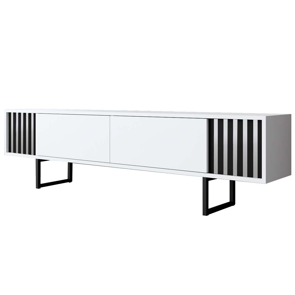 TV Furniture - TV Furniture White Chrome Line 180x48x30 - Black Frame - Dimehouse