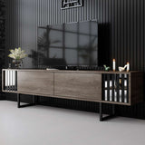 TV Furniture - TV Furniture Walnut Chrome Line 180x48x30 - Black Frame - Dimehouse