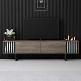 TV Furniture - TV Furniture Walnut Chrome Line 180x48x30 - Black Frame - Dimehouse