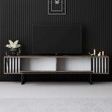 TV Furniture - TV Furniture Walnut Chrome Line 180x48x30 - Black Frame - Dimehouse