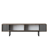 TV Furniture - TV Furniture Walnut Chrome Line 180x48x30 - Black Frame - Dimehouse