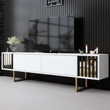 TV Furniture - TV Furniture White Gold Line 180x48x30 - Golden Frame - Dimehouse